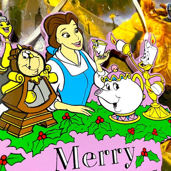 DISNEY’S BEAUTY & THE BEAST VTG 90s KURT ALDER HANDCRAFTED WOODEN XMAS ORNAMENT - Picture 4 of 11